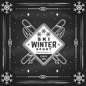 Ski winter sport. Vector ski club flyer, poster, banner on the chalkboard. Co Stock Illustration