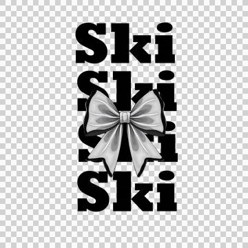 Ski Word Repeated With Bow Silhouette text and Stock Illustration