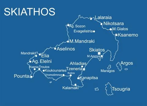 Skiathos map vector line contour silhouette illustration Stock Illustration