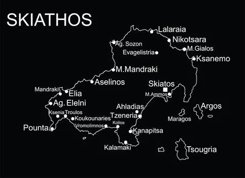 Skiathos map vector line contour silhouette illustration Stock Illustration