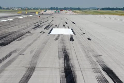 Skid marks on runway Stock Photos