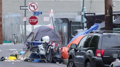 Skid Row Homeless Street Tents Los Angel... | Stock Video | Pond5