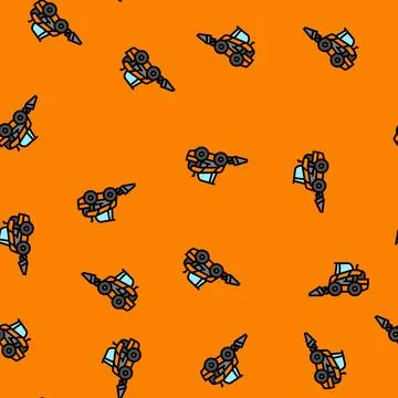Skid steer construction vehicle vector seamless pattern Stock Illustration