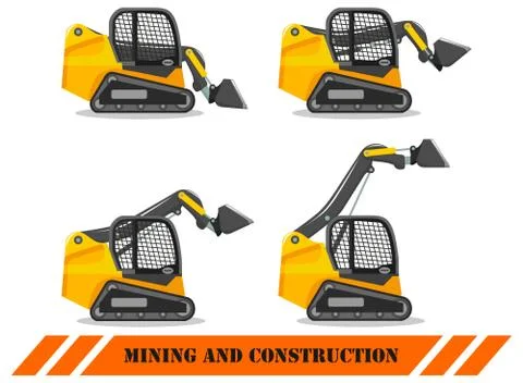 Skid steer loader with different boom position. Detailed illustration of heavy Stock Illustration