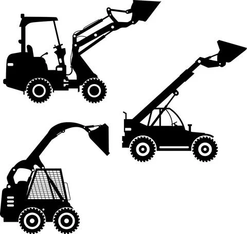 Skid steer loaders. Heavy construction machines. Vector illustration Stock Illustration