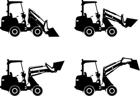 Skid steer loaders. Heavy construction machines. Vector illustration Illustrazione stock