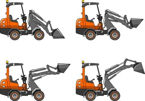Skid steer loaders. Heavy construction machines. Vector illustration Stock Illustration