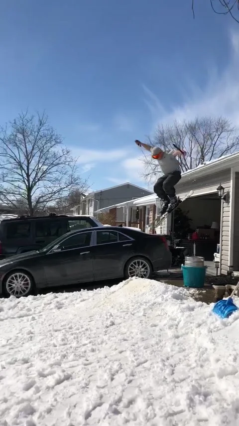 Skier Back Flips in the Front Yard, Liverpool, New York, USA - 08 Mar 2019 Stock Footage 205226137