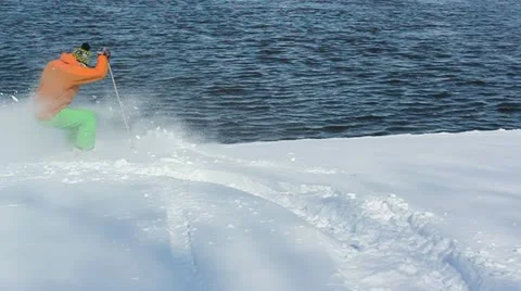 Skier on the background of the river Stock Footage 20644136