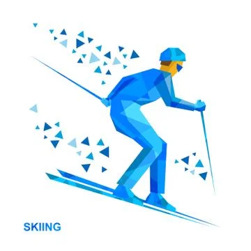 Skier with blue patterns running downhill Stockillustratie