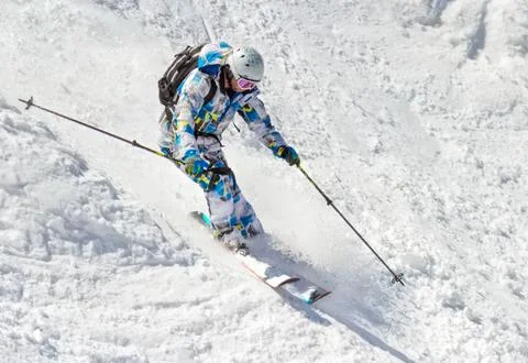 Skier on the bumpy slope Stock Photos