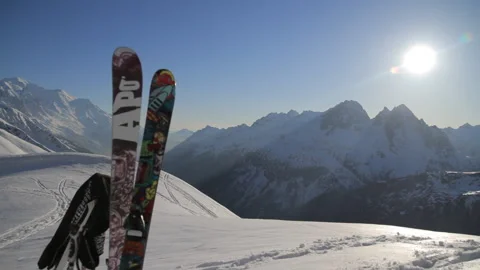 Skier Chilling in the snow Stock Footage 85918269