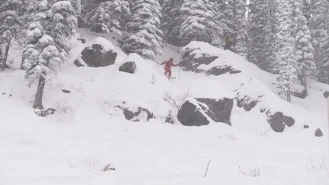 Skier Cliff Jump Stock Footage 121991854