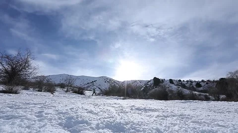 Skier up close-up snow mountain Slow-motion shot Stock Footage 145654603