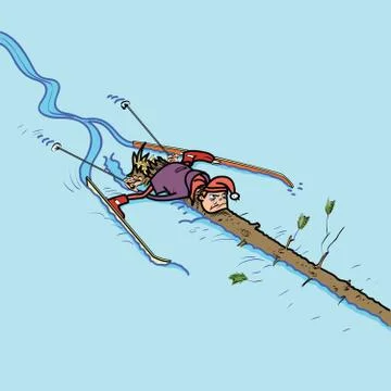 Skier crashed into a tree Stock Illustration