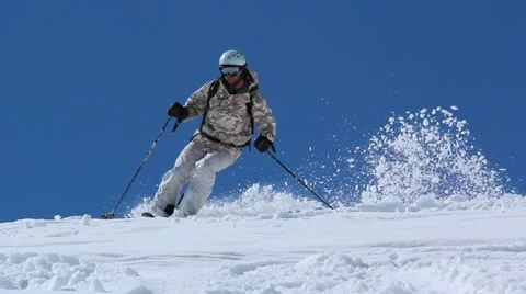 Skier in deep snow Stock Footage 21231319