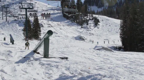 Skier Fall After Grinding Massive Rail 스톡 동영상 26661393