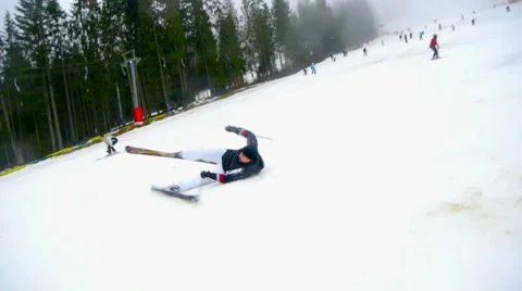 Skier Fall Down The Slope,hard fall skier,falling Stock Footage 47982337