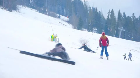 Skier Fall Down The Slope,hard fall skier,falling Stock Footage 47982359
