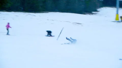 Skier Fall Down The Slope,hard fall skier,falling Stock Footage 47982465