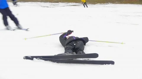Skier Fall Down The Slope,hard fall skier,falling Stock Footage 47982470