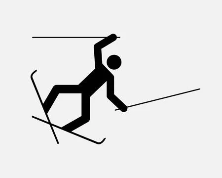 Skier Falling Ski Fall Down Accident Trip Lose Balance Icon Sign Vector Stock Illustration