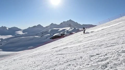 Skier Fast Speed Sliding Down Slope At Ski Resort At Winter Stock Footage 271328950