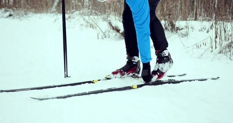 A skier in the forest. A man is doing cross-country skiing. Stock Footage 294684112
