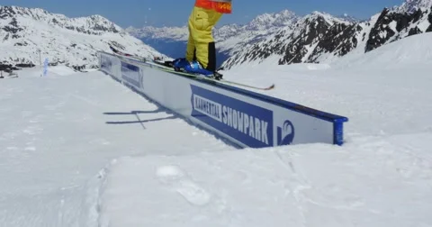 Skier Freestyle Rail 4k Video stock 49601043
