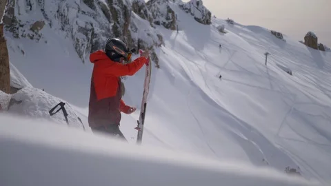 Skier Getting ready to descending Stock Footage 130071347