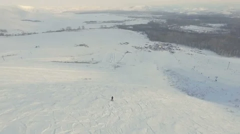 Skier goes down the slope. Stock Footage 59840572