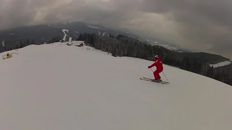 Skier going down the ski run in Bukovel, Ukraine Stock Footage 48596928