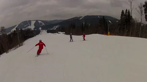 Skier going down the ski run in Bukovel, Ukraine Stock Footage 48596972