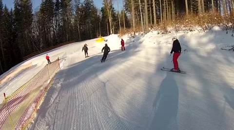Skier going down the ski run in Bukovel, Ukraine Stock Footage 48597005