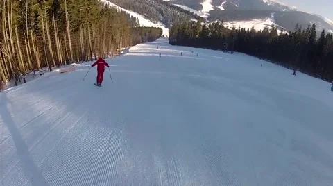 Skier going down the ski run in Bukovel, Ukraine Stock Footage 48597018