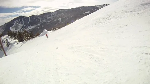 Skier going down snowy mountain. pov B Video stock 106841775