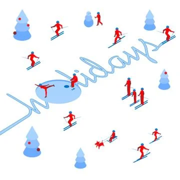 Skier has left a trace in the form of word 'Holidays' 스톡 일러스트