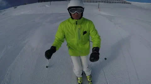 Skier with helmet camera Stock Footage 45608229