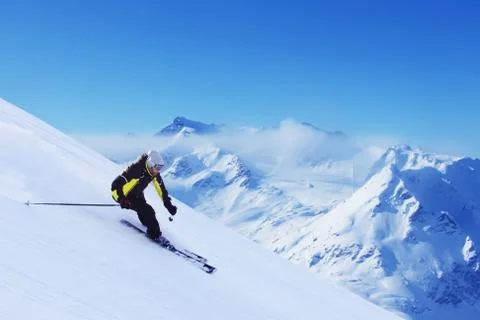 Skier in high mountains Stock Photos