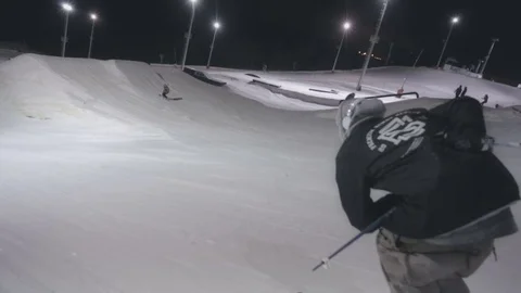 A skier jumps from a springboard Stock Footage 71315325