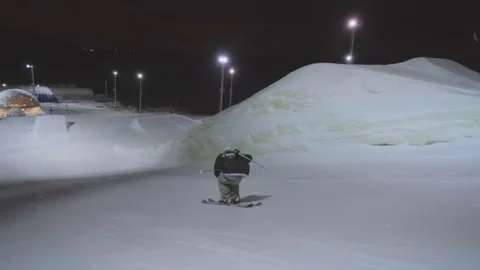 A skier jumps from a springboard Stock Footage 71315383