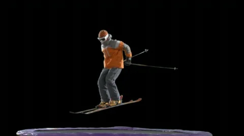 Skier Jumps on Trampoline Stock Footage 79655