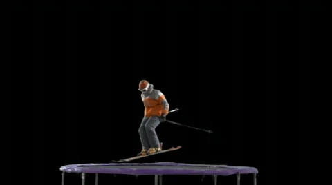 Skier Jumps on Trampoline Stock Footage 79656