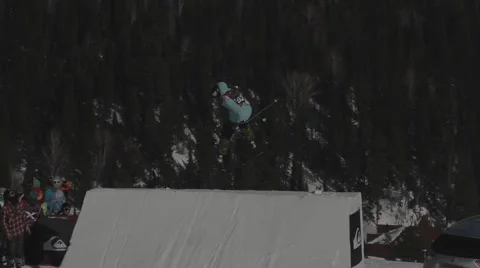 Skier jumps trick Stock Footage 47832109