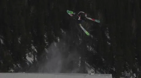 Skier jumps trick Stock Footage 47832628