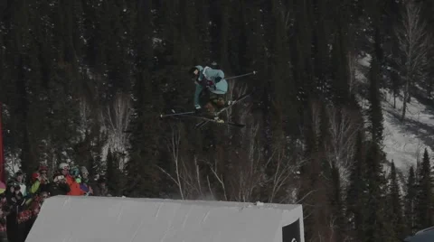 Skier jumps trick Stock Footage 47840774