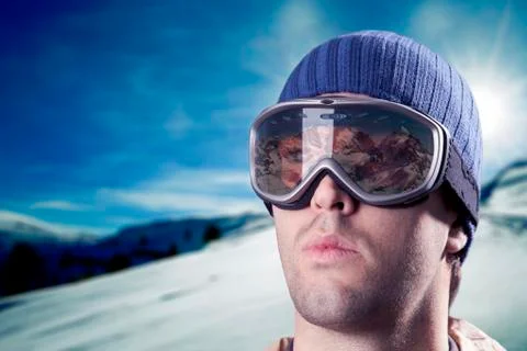 Skier looking at the mountains Stock Photos
