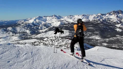 SKIER LOOKING OUT Stock Footage 1011491