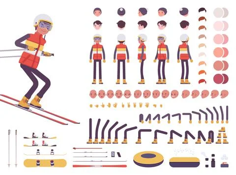 Skier man character creation set Illustrazione stock