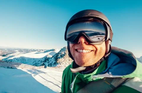 Skier man portrait in safe ski equipment Stock Photos